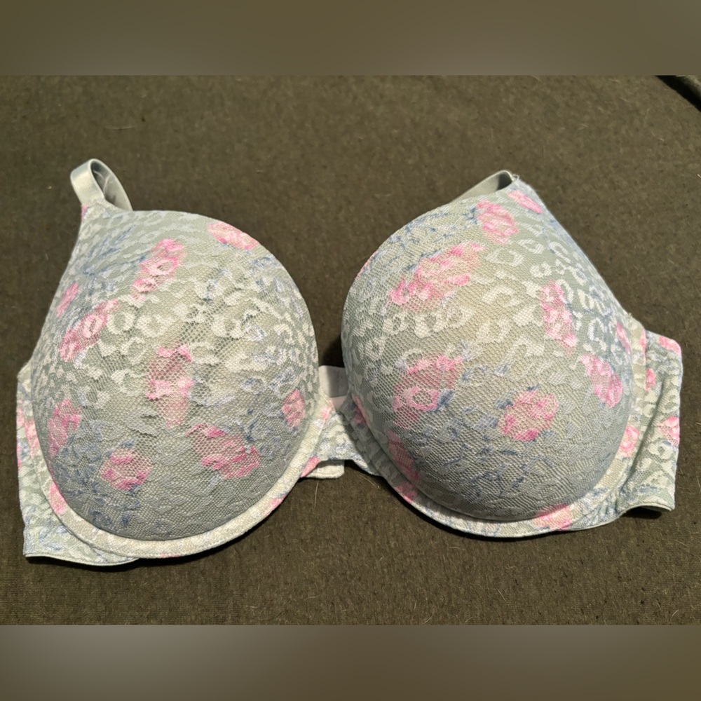36 DD PINK Victoria Secret Push Up Bra Lace Floral Teal Pink